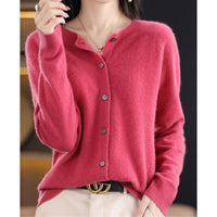 Leonie | Damen Kaschmir Cardigan Klassischer Strickjacke Knopfleiste in Dunkelrosa