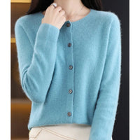 Leonie | Damen Kaschmir Cardigan Klassischer Strickjacke Knopfleiste in Helltürkis