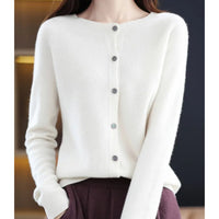 Leonie | Damen Kaschmir Cardigan Klassischer Strickjacke Knopfleiste in Weiß