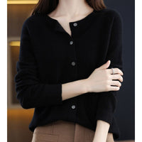 Leonie | Damen Kaschmir Cardigan Klassischer Strickjacke Knopfleiste in Schwarz