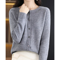 Leonie | Damen Kaschmir Cardigan Klassischer Strickjacke Knopfleiste in Grau