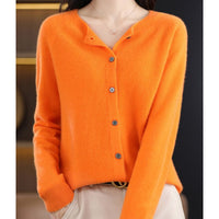 Leonie | Damen Kaschmir Cardigan Klassischer Strickjacke Knopfleiste in Orange