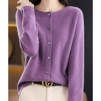Leonie | Damen Kaschmir Cardigan Klassischer Strickjacke Knopfleiste in Flieder