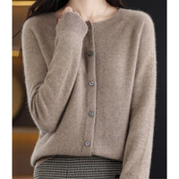 Leonie | Damen Kaschmir Cardigan Klassischer Strickjacke Knopfleiste in Braun