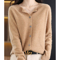 Leonie | Damen Kaschmir Cardigan Klassischer Strickjacke Knopfleiste in Hellbraun