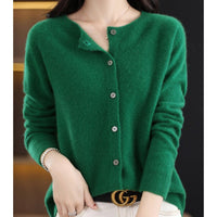 Leonie | Damen Kaschmir Cardigan Klassischer Strickjacke Knopfleiste in Dunkelgrün
