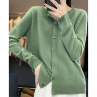 Leonie | Damen Kaschmir Cardigan Klassischer Strickjacke Knopfleiste in Hellgrün