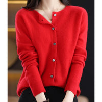Leonie | Damen Kaschmir Cardigan Klassischer Strickjacke Knopfleiste in Rot