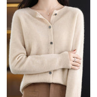 Leonie | Damen Kaschmir Cardigan Klassischer Strickjacke Knopfleiste in Khaki