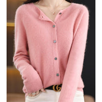 Leonie | Damen Kaschmir Cardigan Klassischer Strickjacke Knopfleiste in Hellrosa