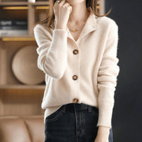 Charlotte | Damen Kaschmirmix Strick Cardigan mit Knopfleiste in Beige