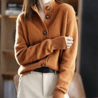 Charlotte | Damen Kaschmirmix Strick Cardigan mit Knopfleiste in Orange