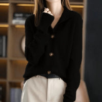 Charlotte | Damen Kaschmirmix Strick Cardigan mit Knopfleiste in Schwarz