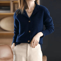 Charlotte | Damen Kaschmirmix Strick Cardigan mit Knopfleiste in Dunkelblau