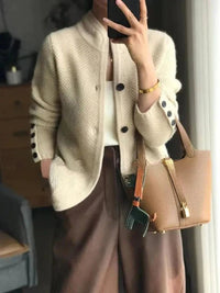Johanna | Damen Kaschmirwolle Strickjacke Cardigan mit Knopfleiste in Beige