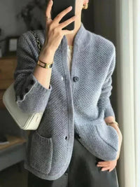 Johanna | Damen Kaschmirwolle Strickjacke Cardigan mit Knopfleiste in Blau