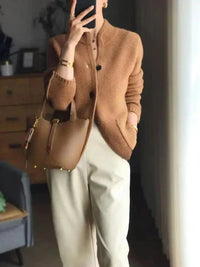 Johanna | Damen Kaschmirwolle Strickjacke Cardigan mit Knopfleiste in Braun