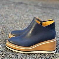 Charlotte | Damen Keilabsatz Ankle Boots mit Plateau und Reißverschluss in Dunkelblau