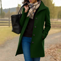Charlotte | Damen Klassischer Mid-Length Knopfmantel Eleganter Women Coat in Dunkelgrün