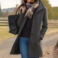 Charlotte | Damen Klassischer Mid-Length Knopfmantel Eleganter Women Coat in Grau
