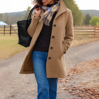 Charlotte | Damen Klassischer Mid-Length Knopfmantel Eleganter Women Coat in Khaki