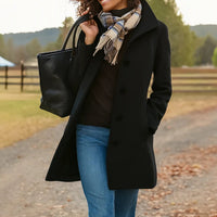 Charlotte | Damen Klassischer Mid-Length Knopfmantel Eleganter Women Coat in Schwarz