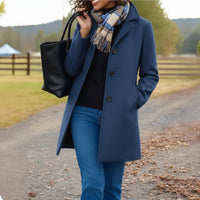Charlotte | Damen Klassischer Mid-Length Knopfmantel Eleganter Women Coat in Blau