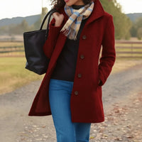 Charlotte | Damen Klassischer Mid-Length Knopfmantel Eleganter Women Coat in Rot