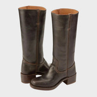 Mia | Damen Kniehohe Lederstiefel im klassischen Western-Stil in Dunkelbraun