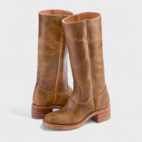 Mia | Damen Kniehohe Lederstiefel im klassischen Western-Stil in Hellbraun