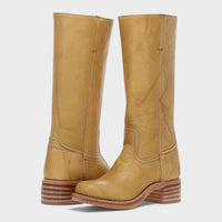 Mia | Damen Kniehohe Lederstiefel im klassischen Western-Stil in Gelb