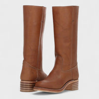 Mia | Damen Kniehohe Lederstiefel im klassischen Western-Stil in Braun