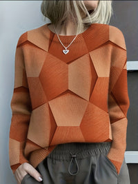 Hannah | Damen Knit Sweater mit geometrischem 3D-Muster Rundhals Langarm in Orange