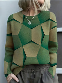 Hannah | Damen Knit Sweater mit geometrischem 3D-Muster Rundhals Langarm in Grün