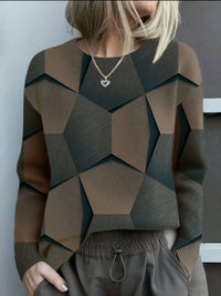 Hannah | Damen Knit Sweater mit geometrischem 3D-Muster Rundhals Langarm in Schwarz
