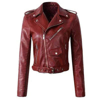 Annika | Damen Kunstleder Bikerjacke Kurzjacke mit Reißverschluss in Rot