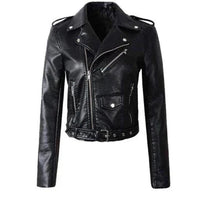 Annika | Damen Kunstleder Bikerjacke Kurzjacke mit Reißverschluss in Schwarz