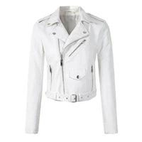 Annika | Damen Kunstleder Bikerjacke Kurzjacke mit Reißverschluss in Weiß