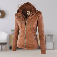Annika | Damen Kunstleder Kapuzenjacke mit Reißverschluss Taillierter Women Coat in Khaki