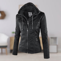 Annika | Damen Kunstleder Kapuzenjacke mit Reißverschluss Taillierter Women Coat in Schwarz