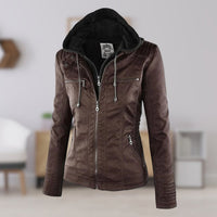 Annika | Damen Kunstleder Kapuzenjacke mit Reißverschluss Taillierter Women Coat in Braun