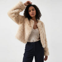 Lena | Damen Kurz Kunstpelz Cardigan Jacke in Aprikose
