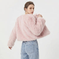 Lena | Damen Kurz Kunstpelz Cardigan Jacke in Rosa