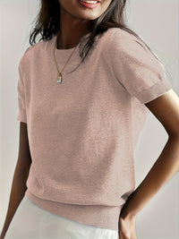 Nora | Damen Kurzarm Rundhals Knit Sweater Top Lockere Passform in Pfirsich