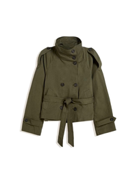 Damen Stehkragen Langarmjacke mit Gürtel und Knöpfen in Olivgrün