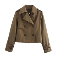 Charlotte | Damen Kurzer Doppelreihiger Trench Coat mit Schnallenärmeln in Braun