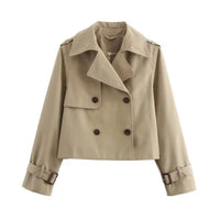 Charlotte | Damen Kurzer Doppelreihiger Trench Coat mit Schnallenärmeln in Beige