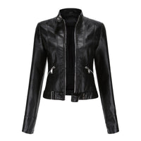 Hannah | Damen Kurzgeschnittene Biker Kunstleder Jacke mit Reißverschluss in Schwarz