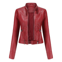 Hannah | Damen Kurzgeschnittene Biker Kunstleder Jacke mit Reißverschluss in Rot