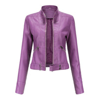 Hannah | Damen Kurzgeschnittene Biker Kunstleder Jacke mit Reißverschluss in Dunkelviolett